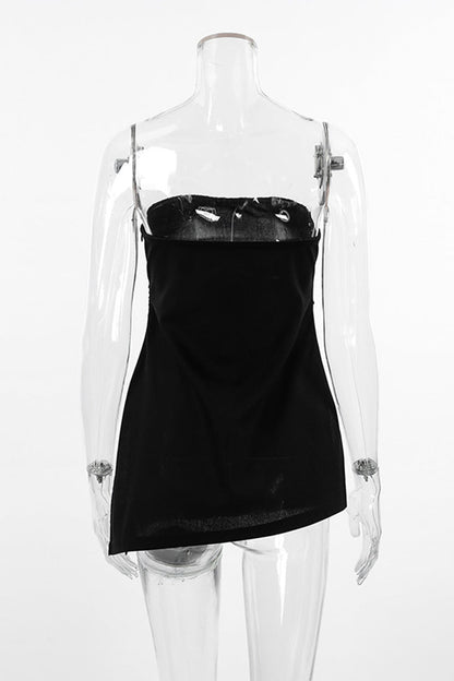 Sexy Slit Zipper Strapless Tops