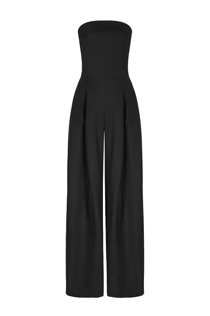 Casual Pocket Patchwork Backless Strapless Loose Jumpsuits(3 Colors)