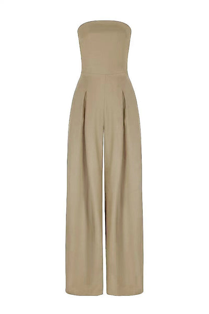 Casual Pocket Patchwork Backless Strapless Loose Jumpsuits(3 Colors)