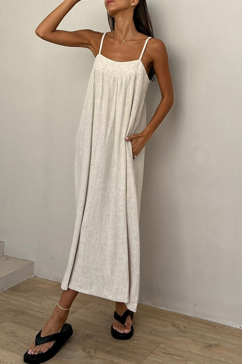 Casual Pocket Patchwork U Neck Sling Dresses