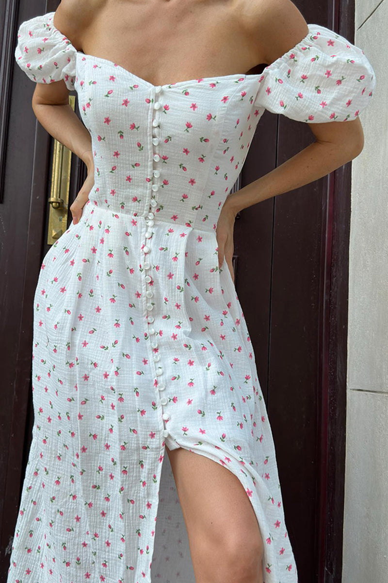 Sexy Flowers Buttons Off Shoulder A Line Dresses