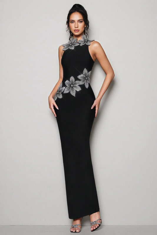 Pam 3D Floral Diamond Bandage Maxi Dress