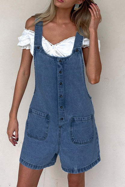 Casual Pocket Buttons U Neck Loose Rompers