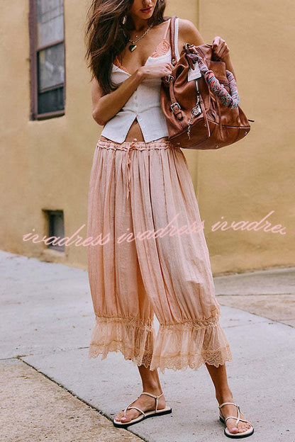Pastoral Style Elastic Waist Lace Hem Bloomer Pants