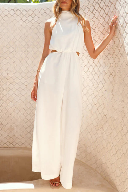 Casual Hollow Out Pocket Halter Loose Jumpsuits(4 Colors)