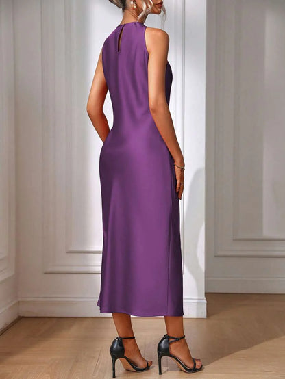 Satin Maxi Dress Sleeveless Split Thigh Wedding