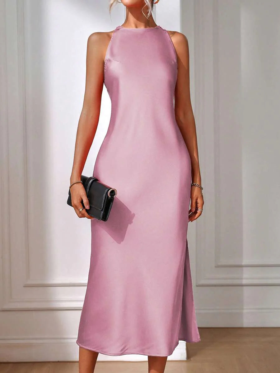 Satin Maxi Dress Sleeveless Split Thigh Wedding