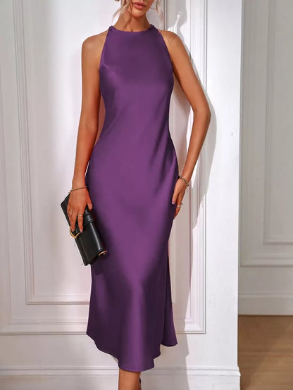 Satin Maxi Dress Sleeveless Split Thigh Wedding