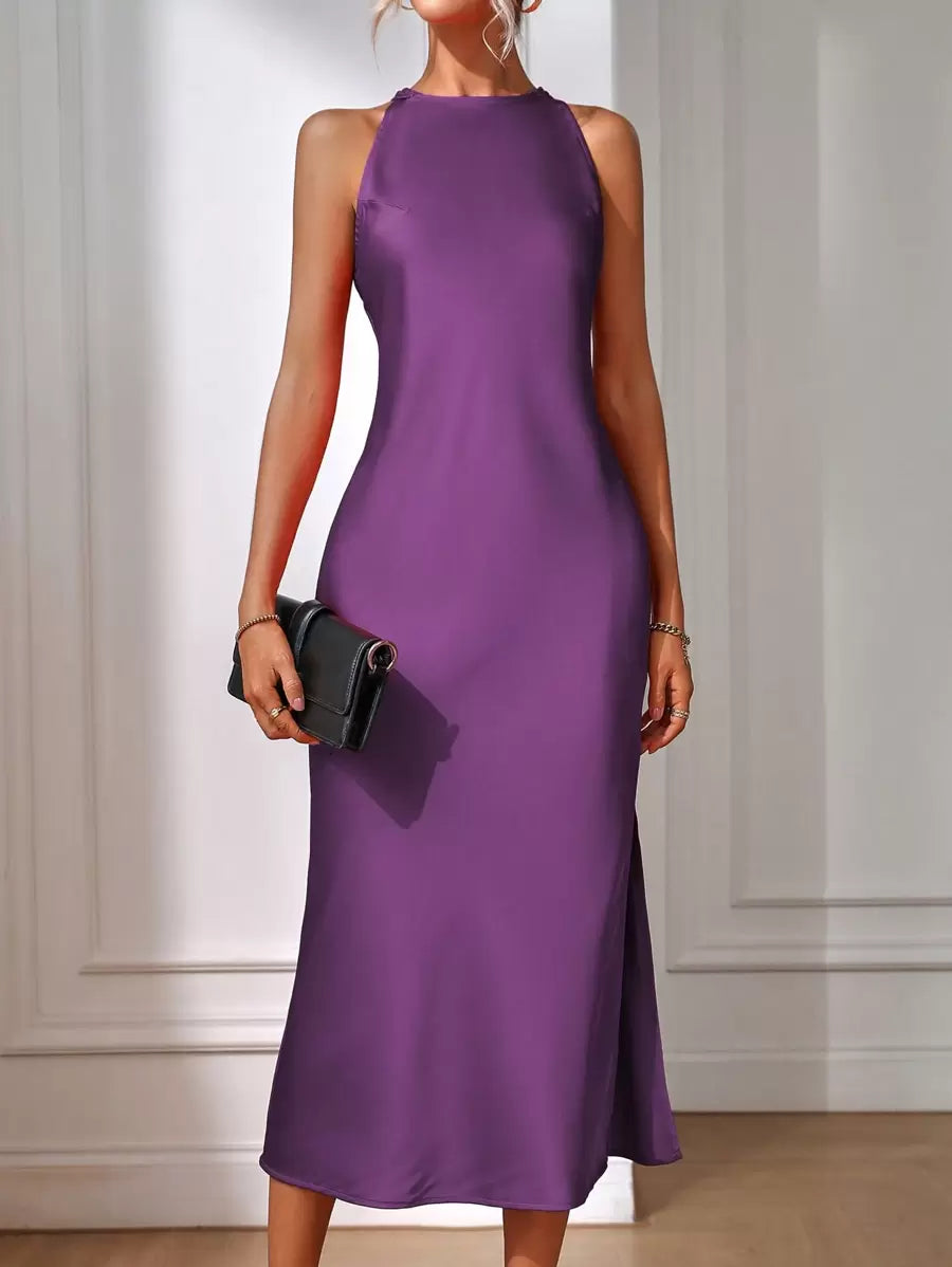 Satin Maxi Dress Sleeveless Split Thigh Wedding