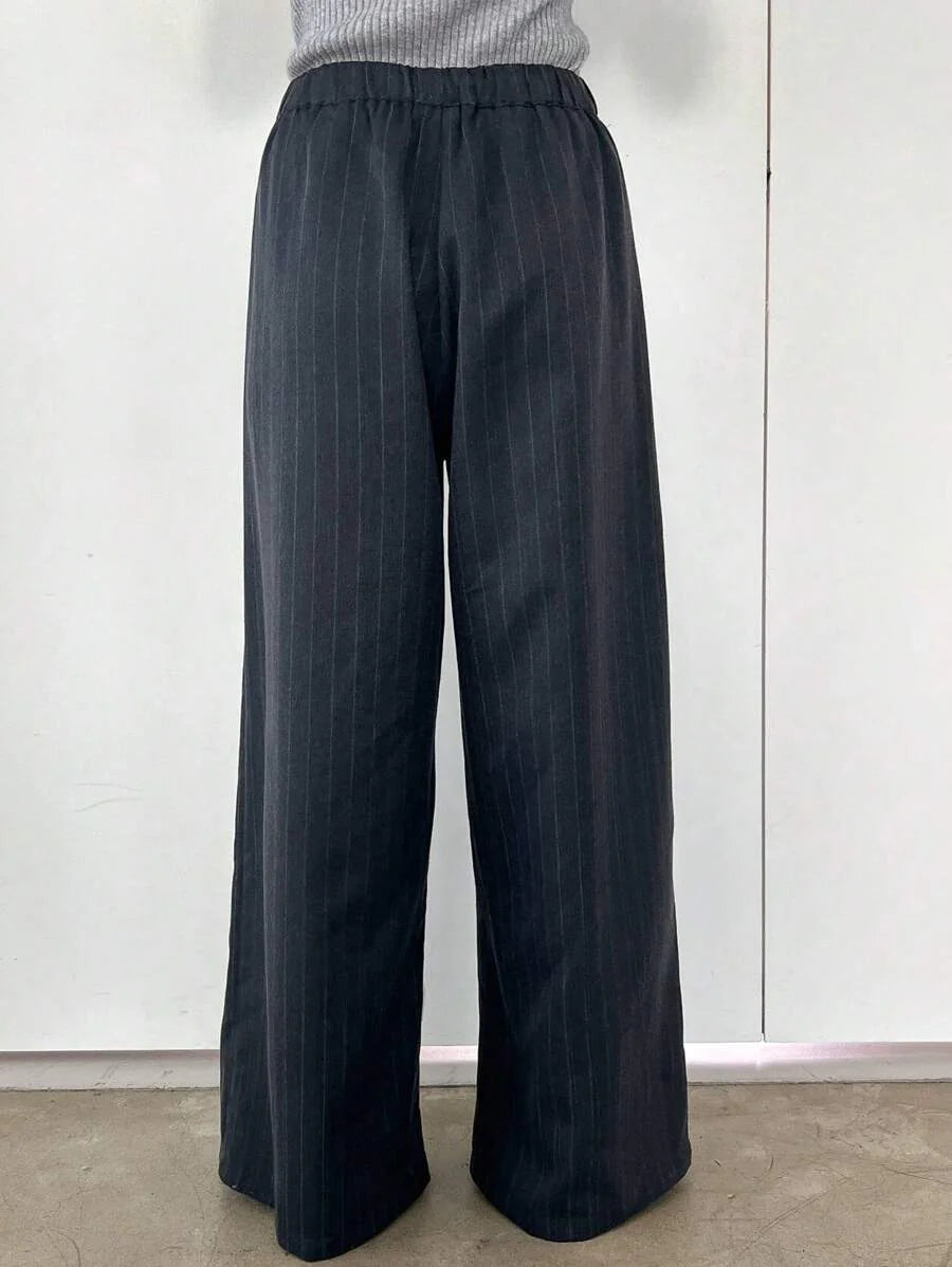 Minimalist Wide Leg Pants For Women Casual Solid Color Long Loose Mid Waist Trousers