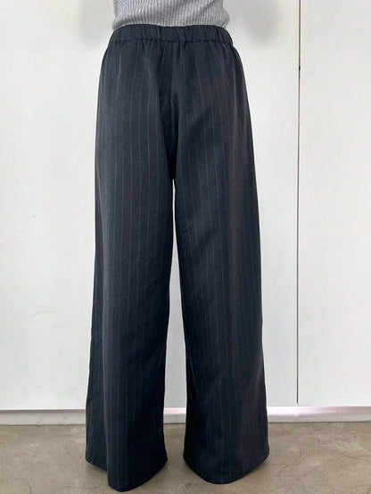 Minimalist Wide Leg Pants For Women Casual Solid Color Long Loose Mid Waist Trousers