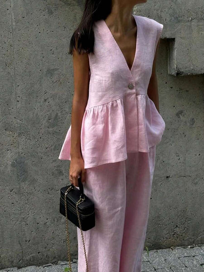 Frill Neck Deep V Two Piece Set