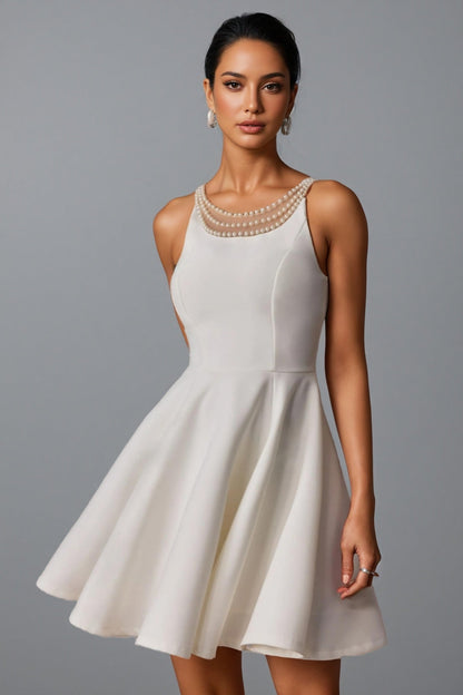 Sabint Pearl Embelished Open Back Mini Dress