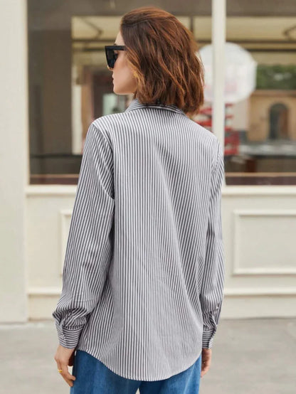 Front Button-Down Long Sleeve Shirt Versatile Elegant Chic