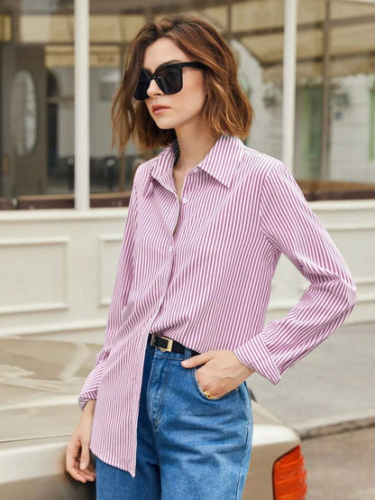Front Button-Down Long Sleeve Shirt Versatile Elegant Chic