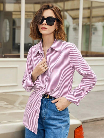 Front Button-Down Long Sleeve Shirt Versatile Elegant Chic