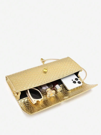 Woven Texture Kisslock Clutch Evening Bag