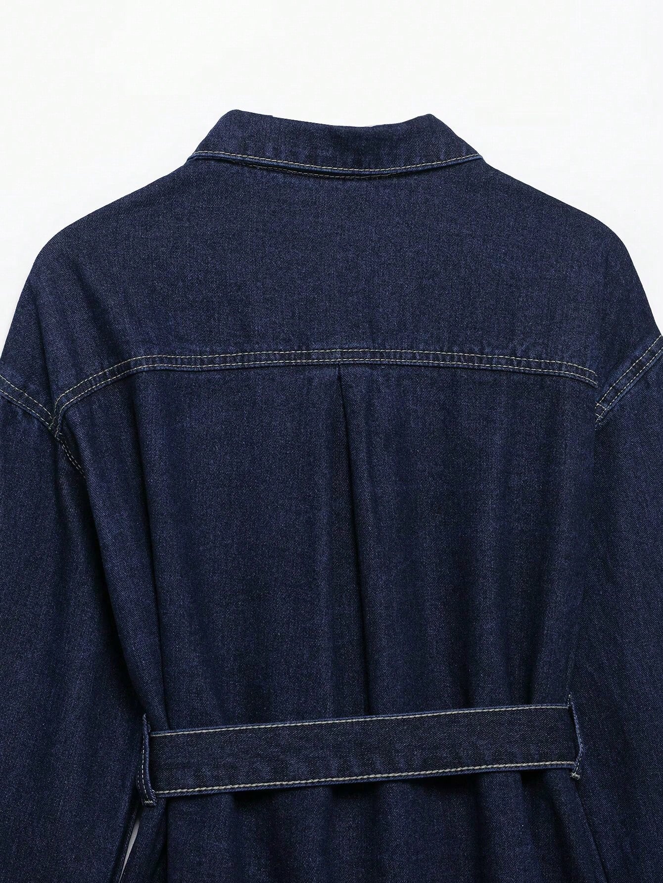 Retro Belted Denim Collar Jacket