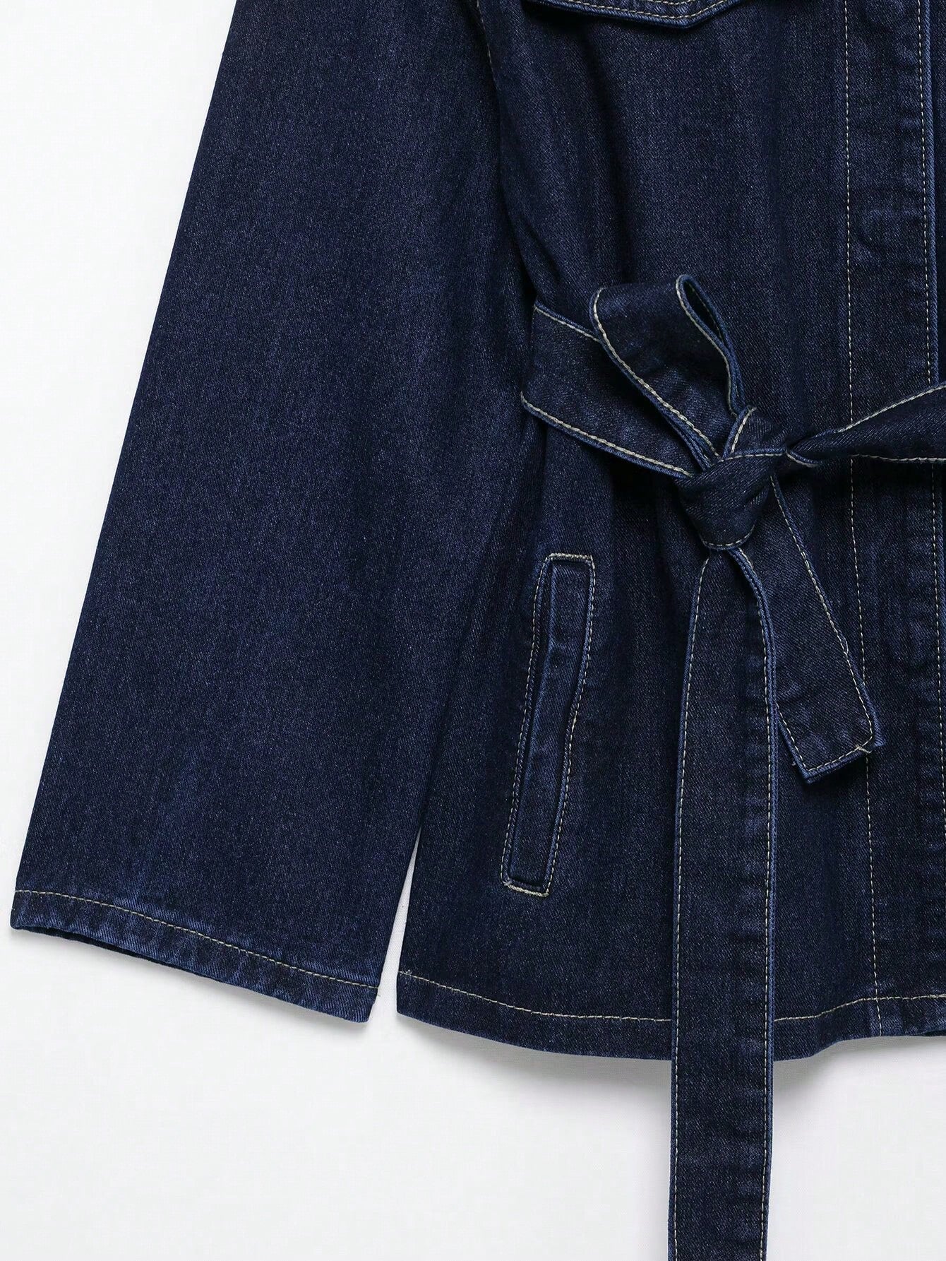 Retro Belted Denim Collar Jacket