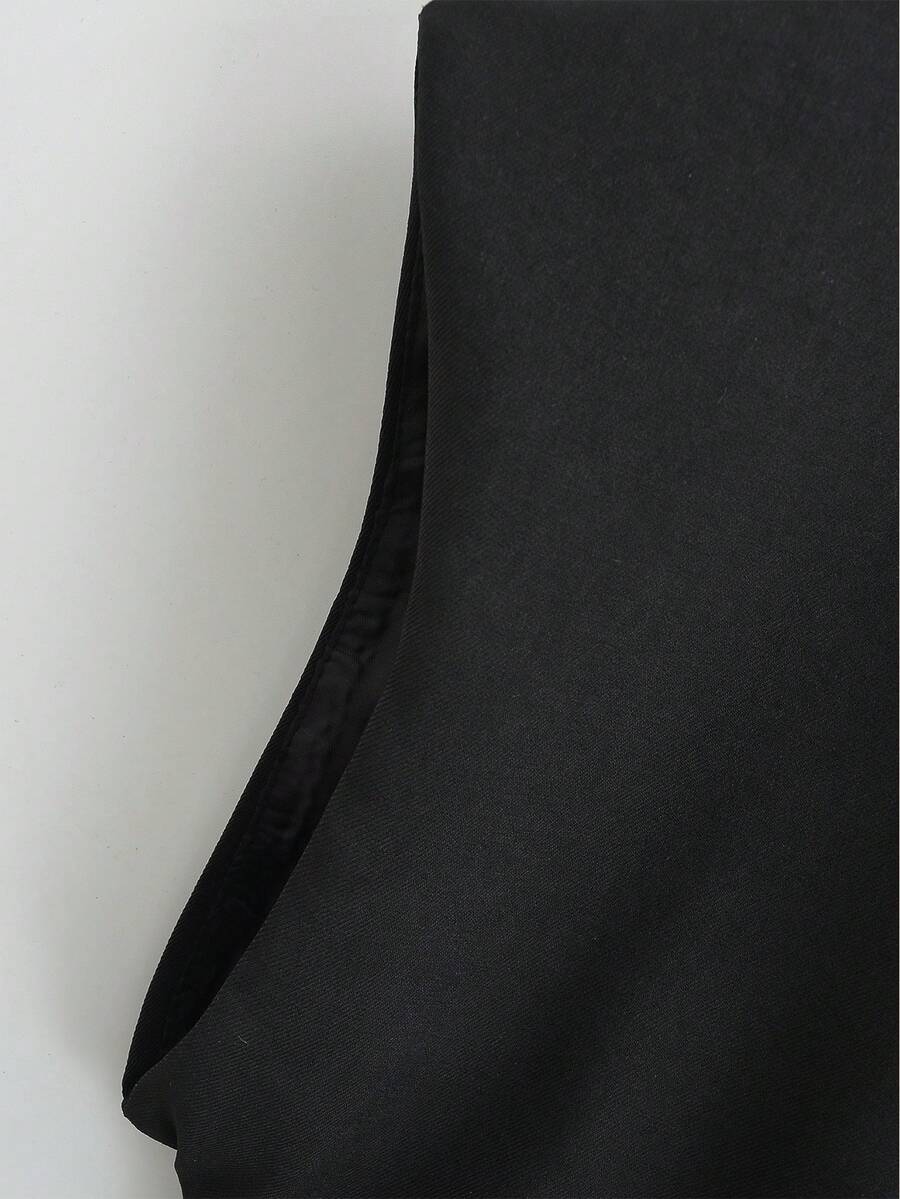 Solid Color Cross Belt Vest Top With Lace Up V Neck Batwing Sleeve Casual Spring Autumn