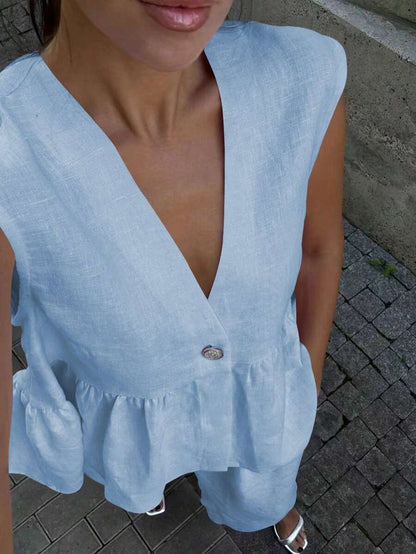 Frill Neck Deep V Two Piece Set