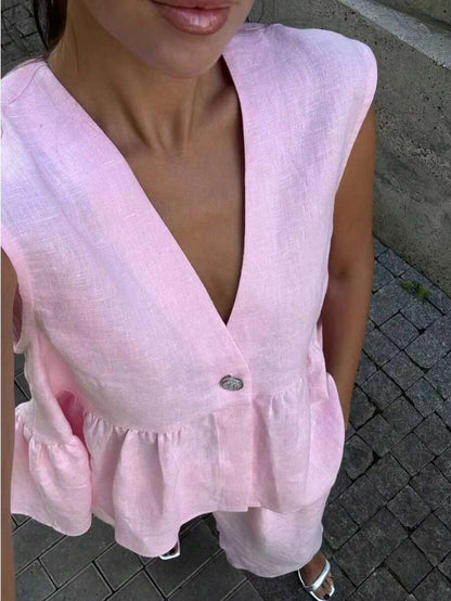 Frill Neck Deep V Two Piece Set