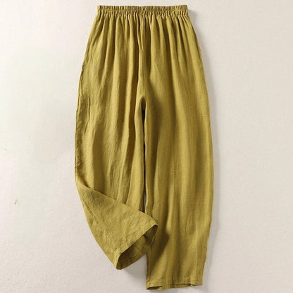 Women's Red Loose-Fit Linen Trousers with Elastic Waistband – Comfortable Summer Pants