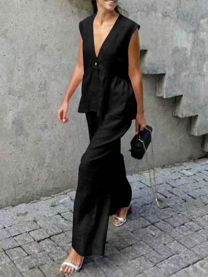 Frill Neck Deep V Two Piece Set