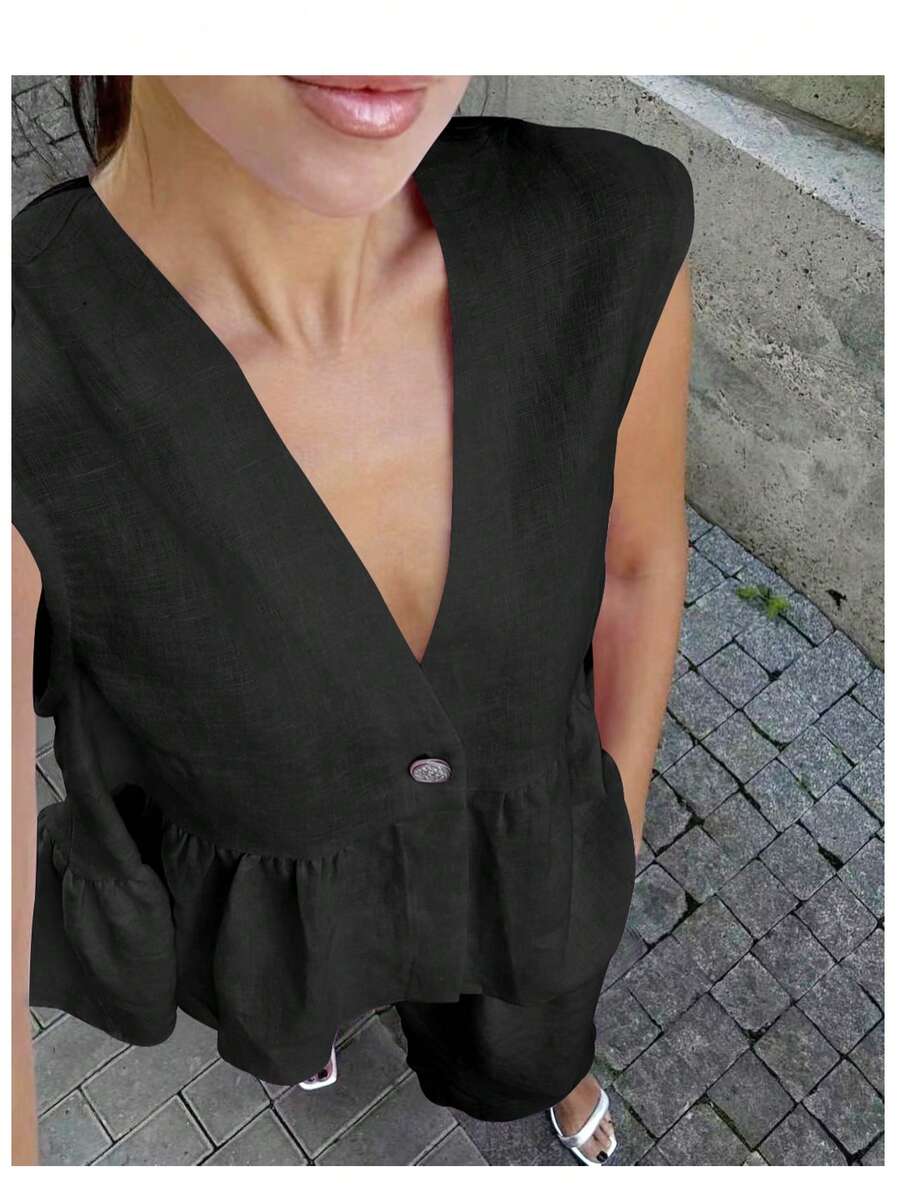 Frill Neck Deep V Two Piece Set