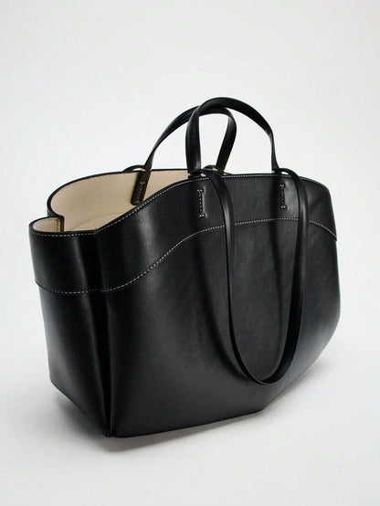 Pleated PU Tote Bag Large Capacity With Double Handles