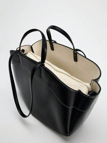 Pleated PU Tote Bag Large Capacity With Double Handles