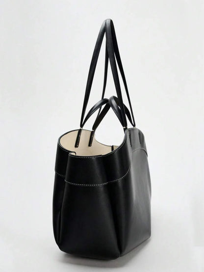Pleated PU Tote Bag Large Capacity With Double Handles