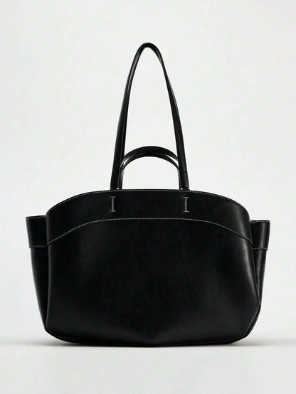Pleated PU Tote Bag Large Capacity With Double Handles