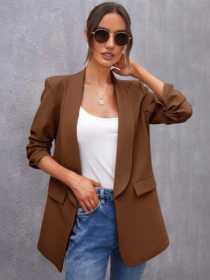 Elegant Blazer With Ruffle Sleeves And Shawl Collar