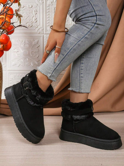 2025Women Snow Boots Winter New Warm Plush Lined Soft Bottom One-Push Bow Decor Thick Sole Boots