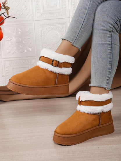 2025Women Snow Boots Winter New Warm Plush Lined Soft Bottom One-Push Bow Decor Thick Sole Boots