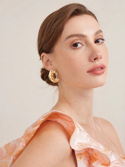 18K Gold Plated Textured Hoop Earrings For Everyday Wear