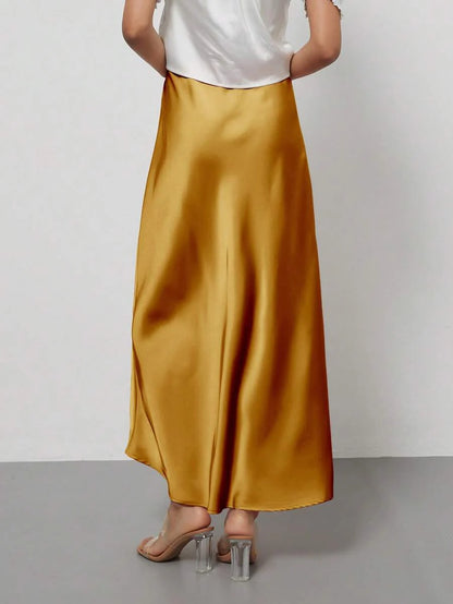 Elastic Satin Maxi Skirt