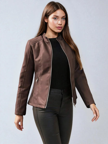 Faux Leather Biker Jacket Asymmetric Zip Chic Design