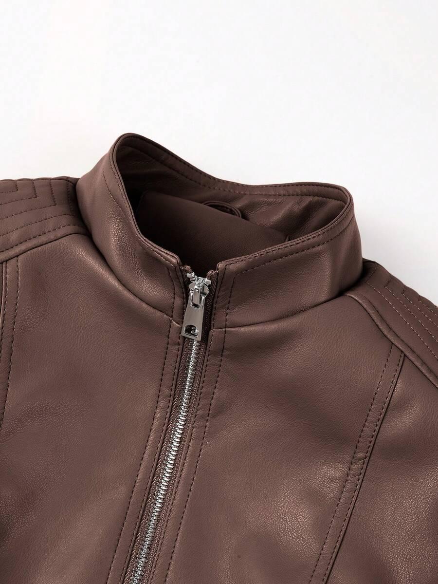 Faux Leather Biker Jacket Asymmetric Zip Chic Design