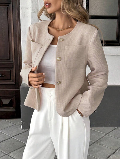 Round Neck Long Sleeve Jacket for Women Regular Fit Casual Outerwear Spring Summer