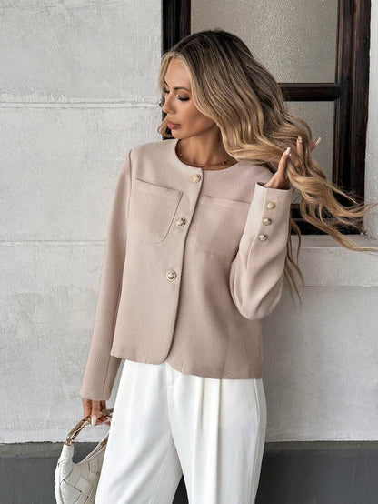 Round Neck Long Sleeve Jacket for Women Regular Fit Casual Outerwear Spring Summer