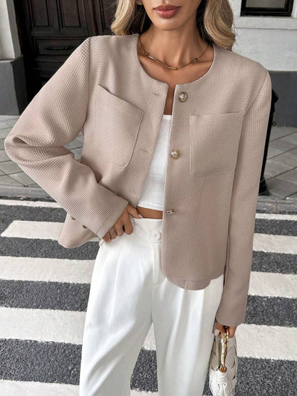 Round Neck Long Sleeve Jacket for Women Regular Fit Casual Outerwear Spring Summer