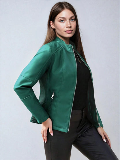 Faux Leather Biker Jacket Asymmetric Zip Chic Design