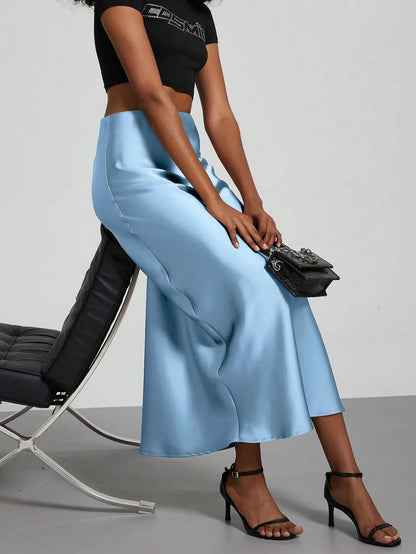 Elastic Satin Maxi Skirt