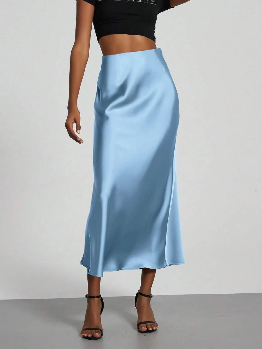 Elastic Satin Maxi Skirt