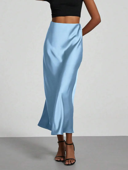 Elastic Satin Maxi Skirt