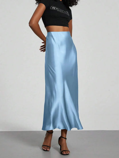 Elastic Satin Maxi Skirt