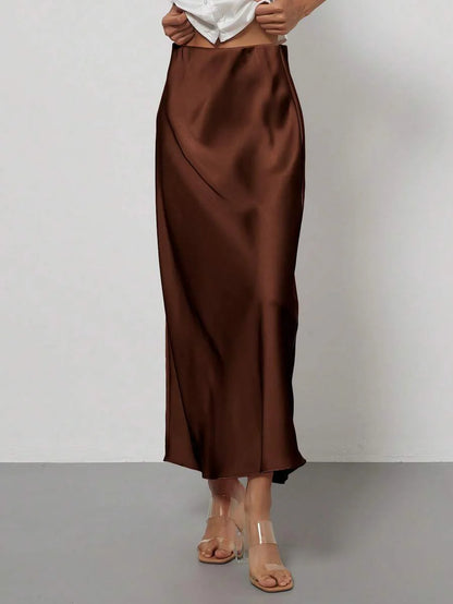 Elastic Satin Maxi Skirt