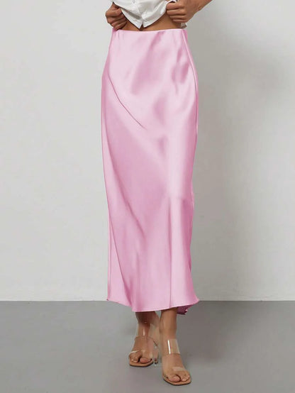 Elastic Satin Maxi Skirt